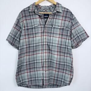 Prana Cayman Plaid Short Sleeve Button Up Shirt Mens Size L Lightweight Nylon